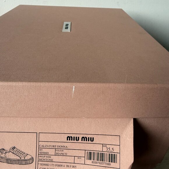 NWT Miu Miu Low Top Sneakers White Shearling Lace Up Sz 35.5 - Picture 3 of 11